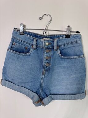 Roxy Medium Blue High-Rise Rolled Hem Denim Shorts